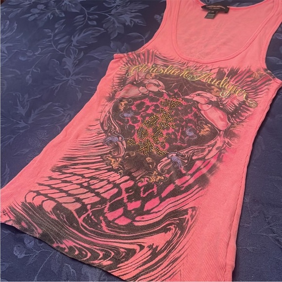 Christian Audigier Tops - 👑 Christian Audigier tank top rhinestones pink